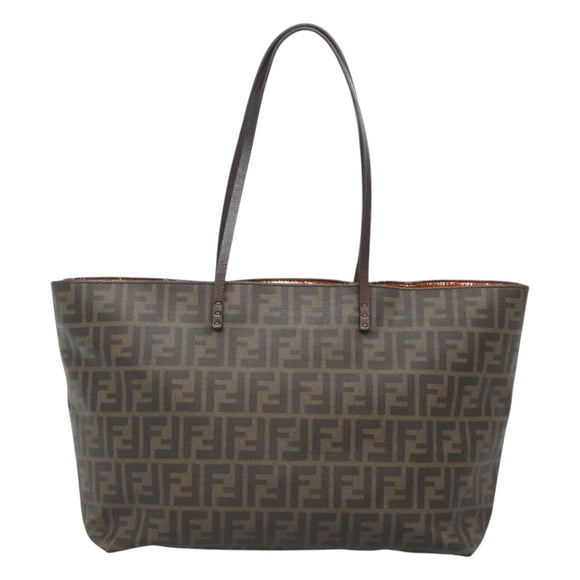 FENDI Zucca Canvas Tote Bag Brown Black Auth am8490