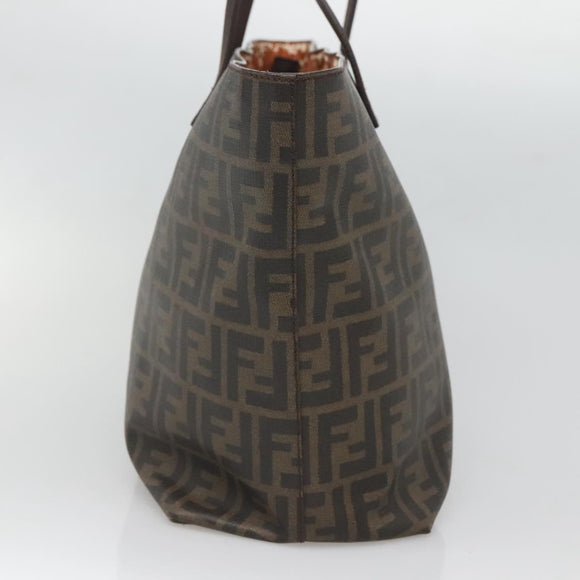 FENDI Zucca Canvas Tote Bag Brown Black Auth am8490