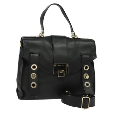 Jimmy Choo Hand Bag Leather 2way Black Gold Auth am8495