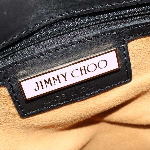 Jimmy Choo Hand Bag Leather 2way Black Gold Auth am8495