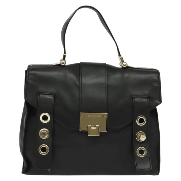 Jimmy Choo Hand Bag Leather 2way Black Gold Auth am8495