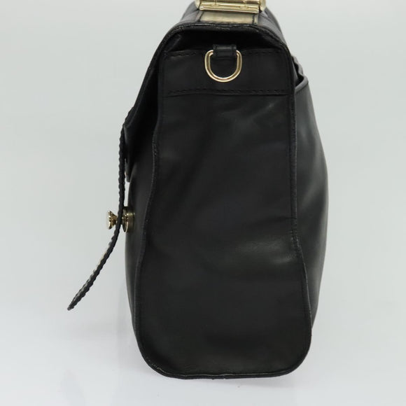 Jimmy Choo Hand Bag Leather 2way Black Gold Auth am8495