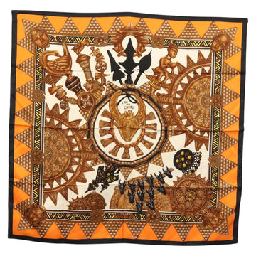 HERMES Carre 90 Scarf ""L'ORDES CHEFS"" Silk Black Orange Auth am8501