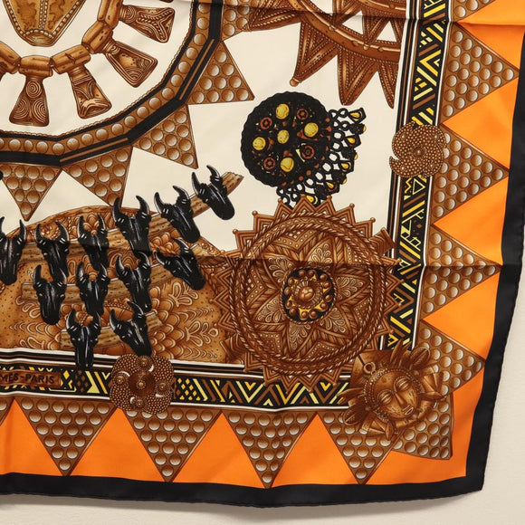 HERMES Carre 90 Scarf ""L'ORDES CHEFS"" Silk Black Orange Auth am8501