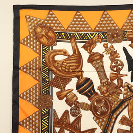 HERMES Carre 90 Scarf ""L'ORDES CHEFS"" Silk Black Orange Auth am8501 - 0