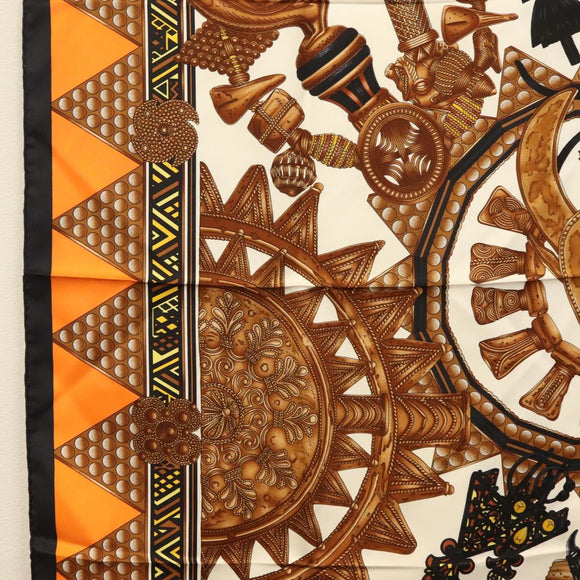 HERMES Carre 90 Scarf ""L'ORDES CHEFS"" Silk Black Orange Auth am8501