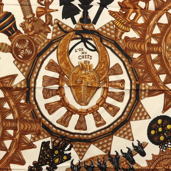 HERMES Carre 90 Scarf ""L'ORDES CHEFS"" Silk Black Orange Auth am8501