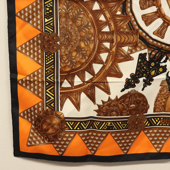 HERMES Carre 90 Scarf ""L'ORDES CHEFS"" Silk Black Orange Auth am8501