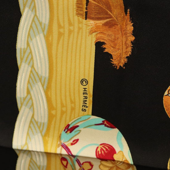 HERMES Carre 90 Scarf ""Couvee d'Hermes"" Silk Black Auth am8503