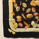 HERMES Carre 90 Scarf ""Couvee d'Hermes"" Silk Black Auth am8503-8