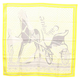 HERMES Carre 90 Scarf ""CALECHE ELASTIQUE "" Silk Yellow Auth am8504