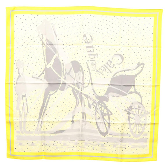 HERMES Carre 90 Scarf ""CALECHE ELASTIQUE "" Silk Yellow Auth am8504
