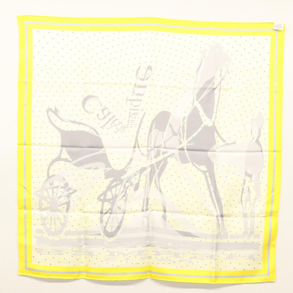 HERMES Carre 90 Scarf ""CALECHE ELASTIQUE "" Silk Yellow Auth am8504
