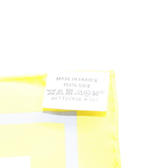 HERMES Carre 90 Scarf ""CALECHE ELASTIQUE "" Silk Yellow Auth am8504