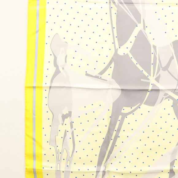 HERMES Carre 90 Scarf ""CALECHE ELASTIQUE "" Silk Yellow Auth am8504