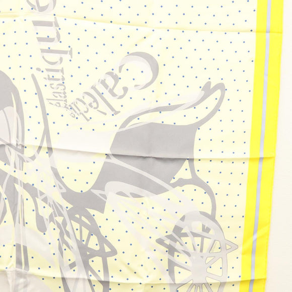 HERMES Carre 90 Scarf ""CALECHE ELASTIQUE "" Silk Yellow Auth am8504