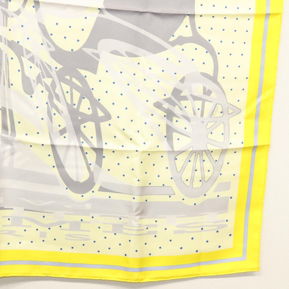 HERMES Carre 90 Scarf ""CALECHE ELASTIQUE "" Silk Yellow Auth am8504