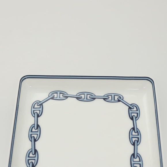 HERMES Chaine d'Ancre Square Plate Pottery White Auth am8505