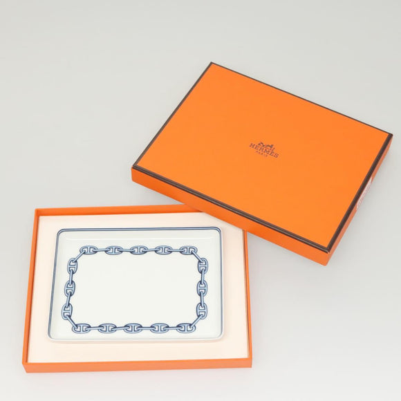 HERMES Chaine d'Ancre Square Plate Pottery White Auth am8505