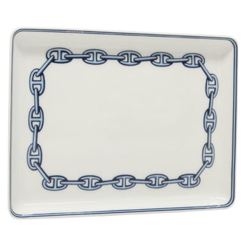 HERMES Chaine d'Ancre Square Plate Pottery White Auth am8505