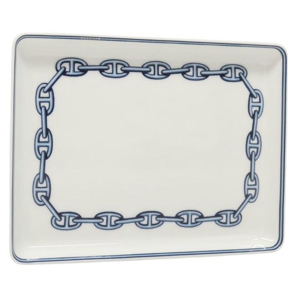 HERMES Chaine d'Ancre Square Plate Pottery White Auth am8505