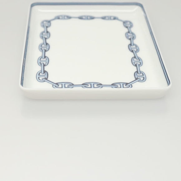 HERMES Chaine d'Ancre Square Plate Pottery White Auth am8505