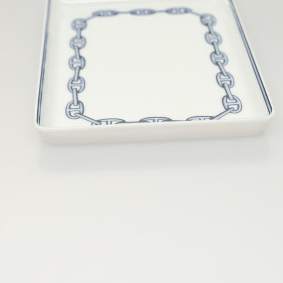 HERMES Chaine d'Ancre Square Plate Pottery White Auth am8505