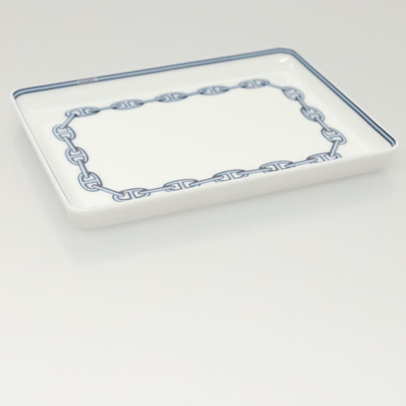 HERMES Chaine d'Ancre Square Plate Pottery White Auth am8505