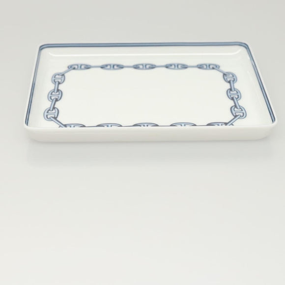 HERMES Chaine d'Ancre Square Plate Pottery White Auth am8505