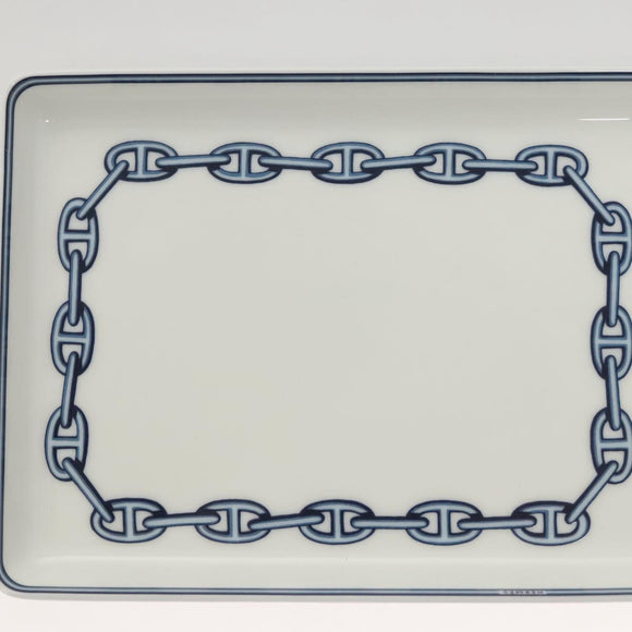 HERMES Chaine d'Ancre Square Plate Pottery White Auth am8505