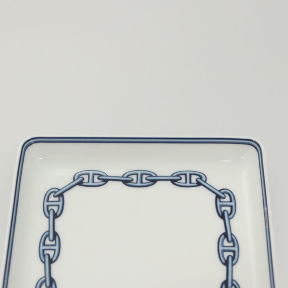 HERMES Chaine d'Ancre Square Plate Pottery White Auth am8506