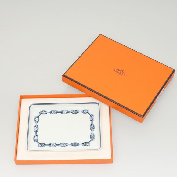 HERMES Chaine d'Ancre Square Plate Pottery White Auth am8506