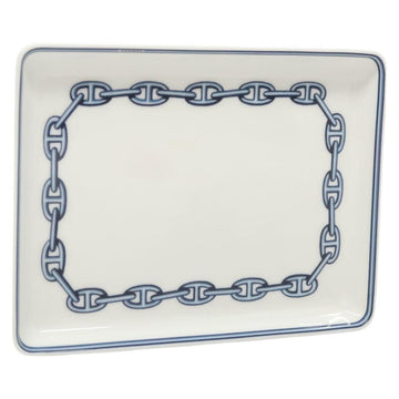 HERMES Chaine d'Ancre Square Plate Pottery White Auth am8506