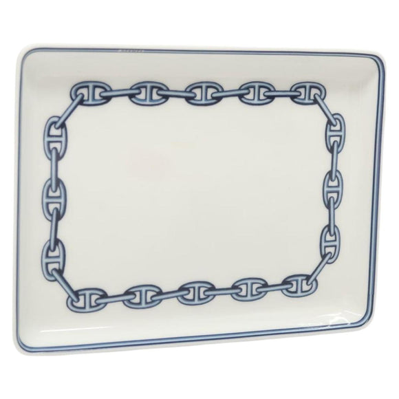 HERMES Chaine d'Ancre Square Plate Pottery White Auth am8506