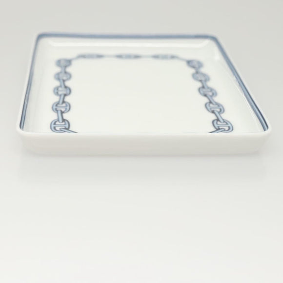 HERMES Chaine d'Ancre Square Plate Pottery White Auth am8506