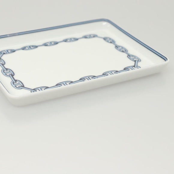HERMES Chaine d'Ancre Square Plate Pottery White Auth am8506