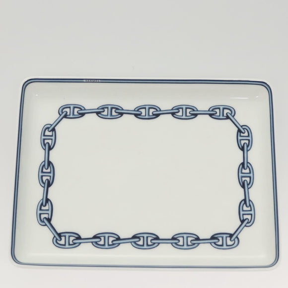 HERMES Chaine d'Ancre Square Plate Pottery White Auth am8506
