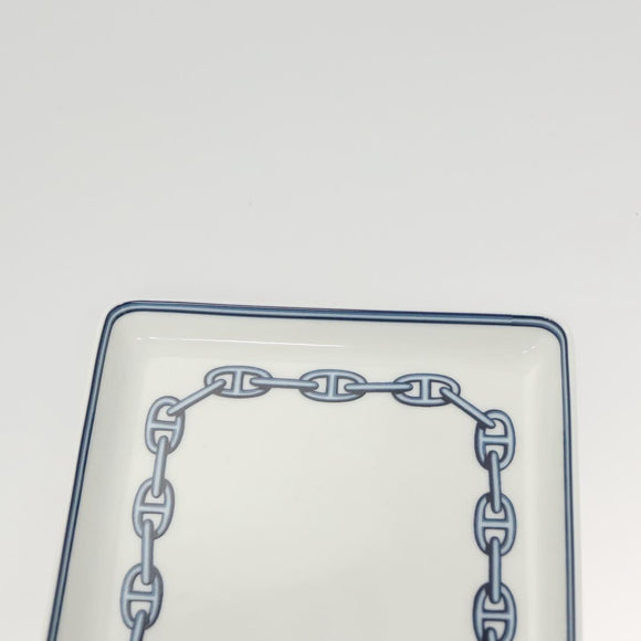 HERMES Chaine d'Ancre Square Plate Pottery White Auth am8506