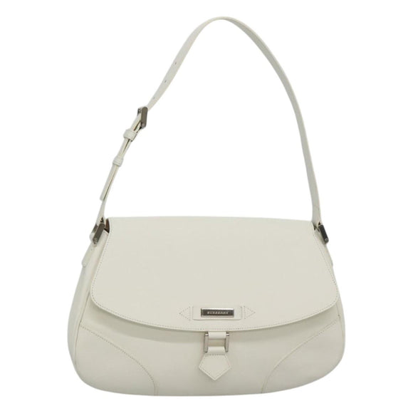 BURBERRY Shoulder Bag Leather White Silver Auth am8509