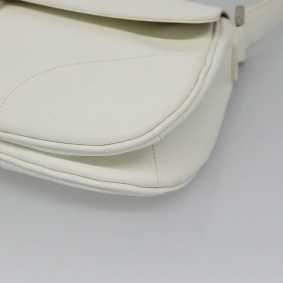 BURBERRY Shoulder Bag Leather White Silver Auth am8509