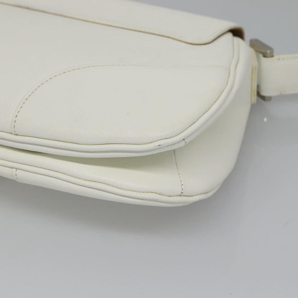 BURBERRY Shoulder Bag Leather White Silver Auth am8509
