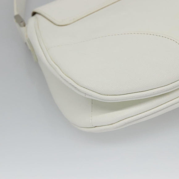 BURBERRY Shoulder Bag Leather White Silver Auth am8509