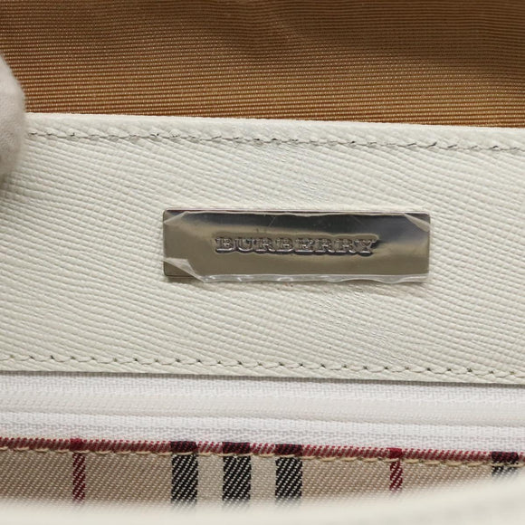 BURBERRY Shoulder Bag Leather White Silver Auth am8509