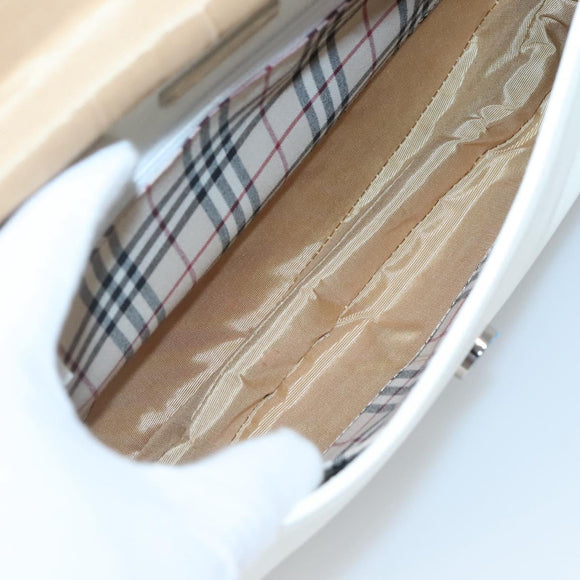 BURBERRY Shoulder Bag Leather White Silver Auth am8509