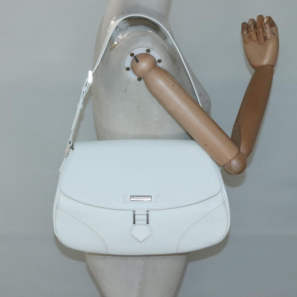 BURBERRY Shoulder Bag Leather White Silver Auth am8509