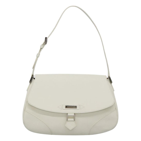 BURBERRY Shoulder Bag Leather White Silver Auth am8509