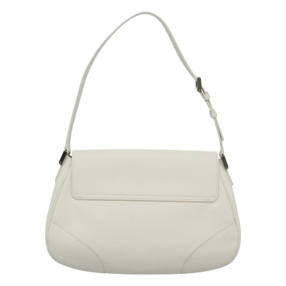 BURBERRY Shoulder Bag Leather White Silver Auth am8509