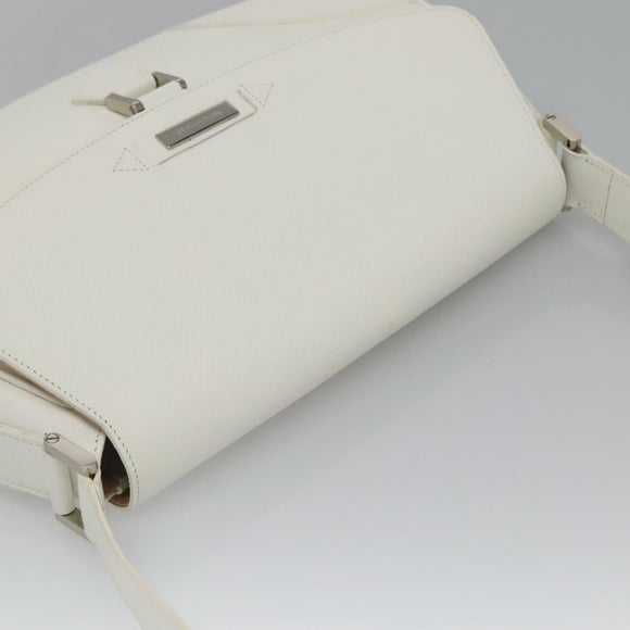 BURBERRY Shoulder Bag Leather White Silver Auth am8509