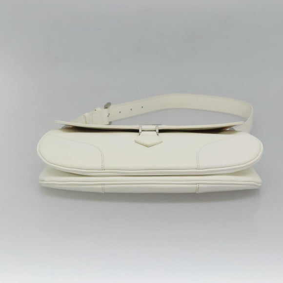 BURBERRY Shoulder Bag Leather White Silver Auth am8509