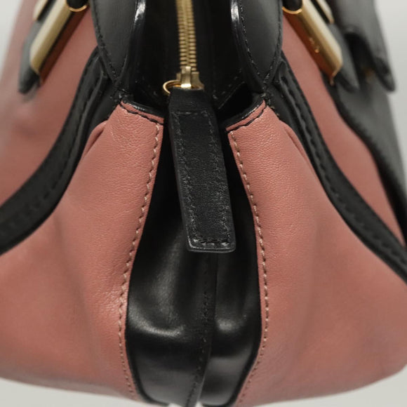 Chloe Alice Hand Bag Leather 2way Pink Black gold Auth am8512